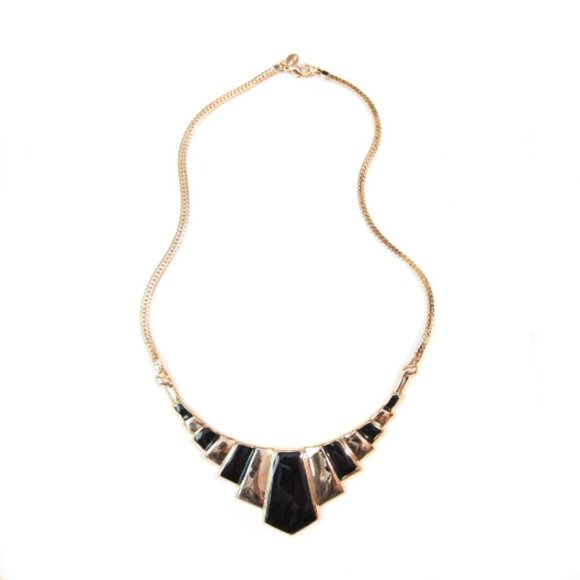 Vintage 80s Park Lane Gold and Black Modernist Necklace - Picture 1 of 4